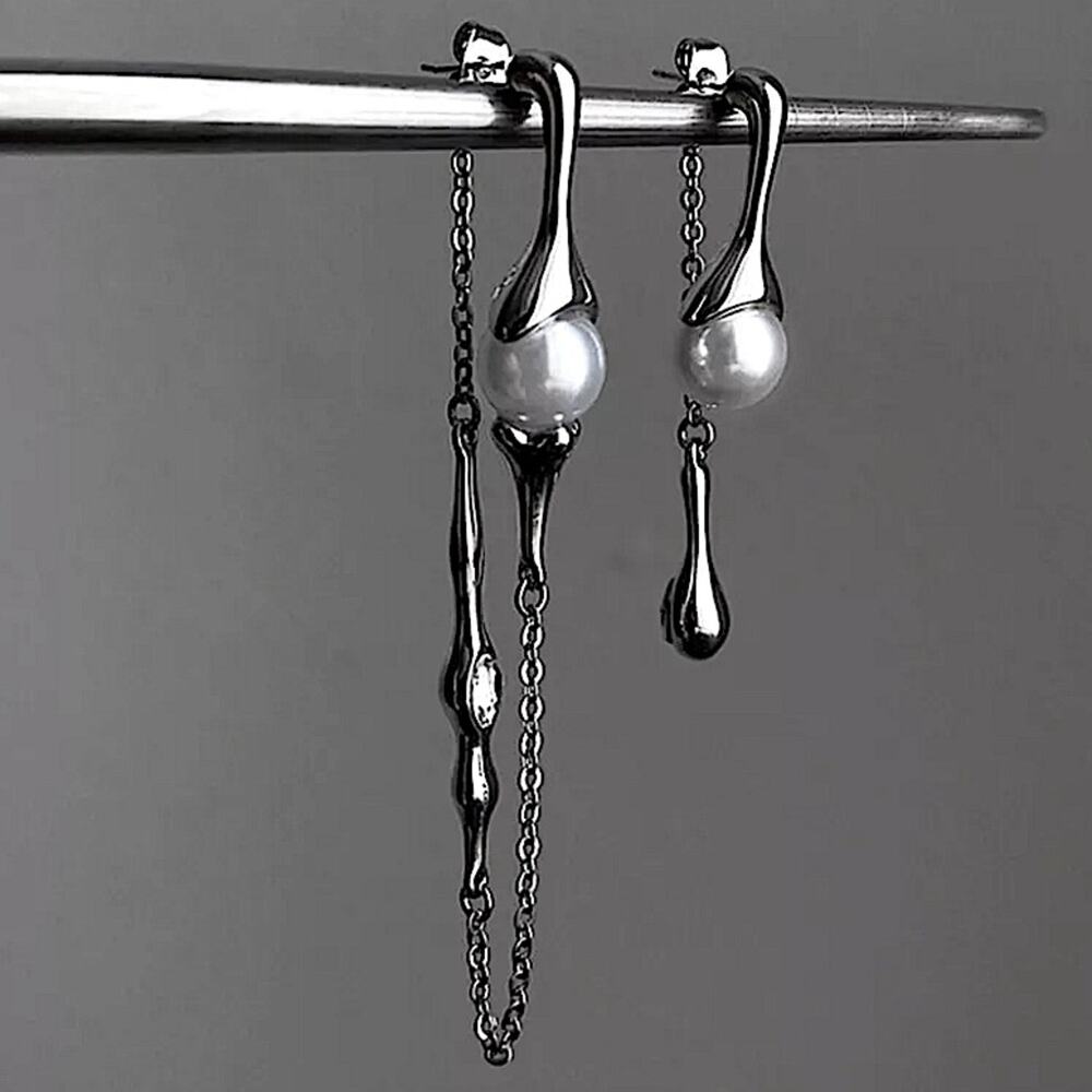 Pearl Long Drop Earring Women Asymmetric Fashion Design Jewelry Elegant Pearl